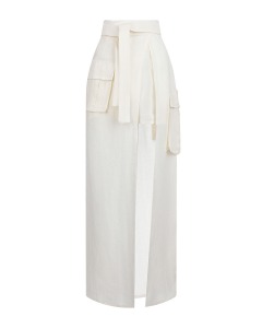 Белая льняная юбка с накладными карманами Forte dei Marmi Couture