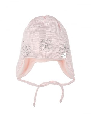 Светло-розовая шапка с цветами из стразов Il Trenino