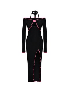 Платье с розовым кантом, черное Versace Jeans Couture