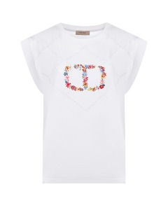 Белая футболка с цветочной вышивкой TWINSET
